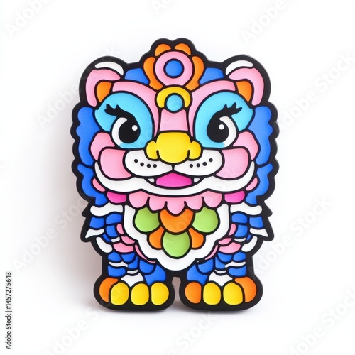 Obraz na płótnie Colorful Lion Illustration with Vibrant Patterns and Playful Design w salonie