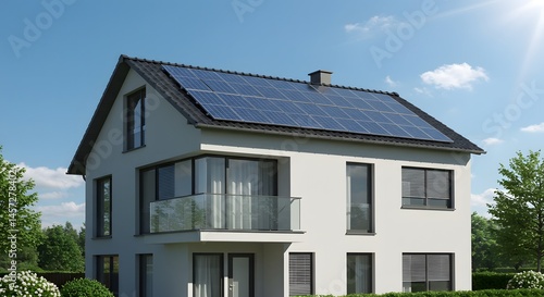 Wallpaper Mural Modern Home with Solar Panels Under Blue Sky Torontodigital.ca