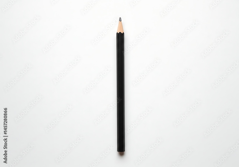 A single black pencil centered vertically on a plain white background with a sharpened point visible A single black pencil centered vertically on a plain white background with a sharpened point visible