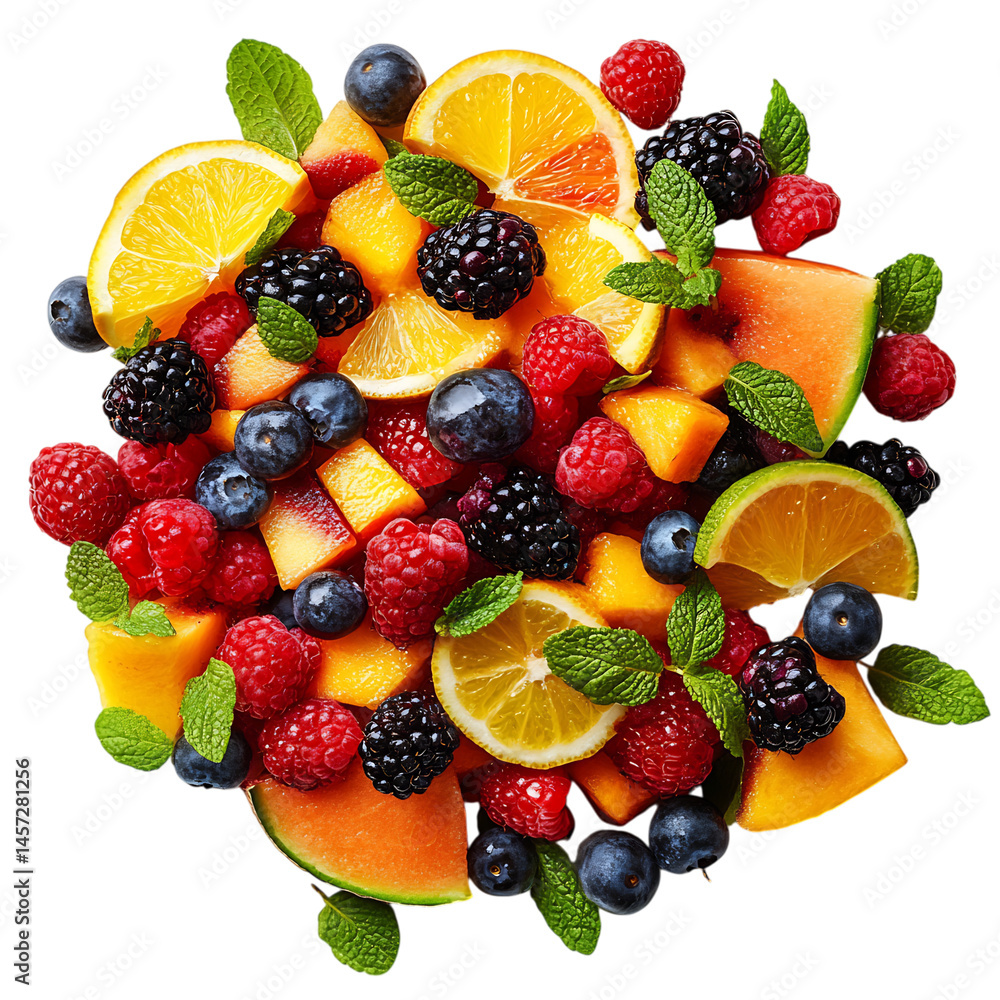 Sun Kissed Fruit Salad with Oranges and Mint Isolated on Transparent Background Sun Kissed Fruit Salad with Oranges and Mint Isolated on Transparent Background