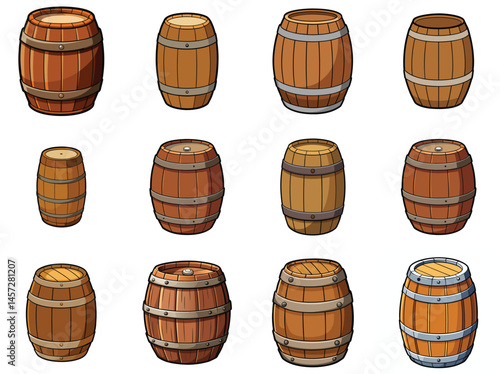 Wooden barrel vector illustration isolated on white background.