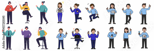 Flat Simple Minimalist Broadcaster Presenter Vector Set on White Background

