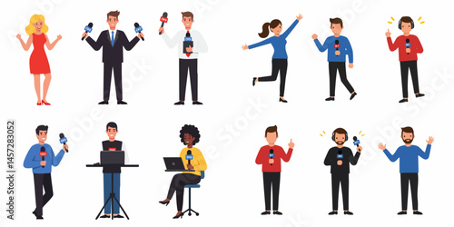 Flat Simple Minimalist Broadcaster Presenter Vector Set on White Background

