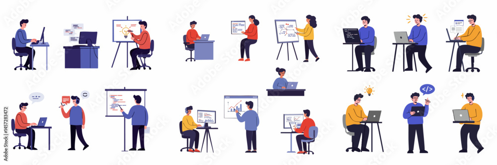 Flat Simple Minimalist Programmer Vector Set on White Background
Flat Simple Minimalist Programmer Vector Set on White Background