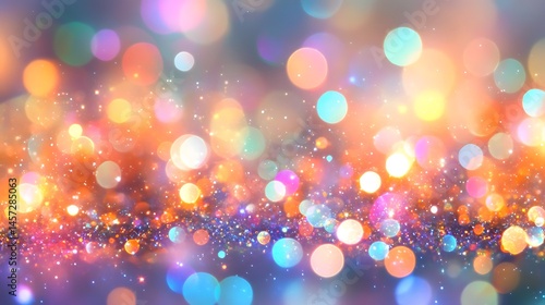 Abstract festive background with multicolored bokeh lights shimmering glitter and sparkle,perfect for celebrations events