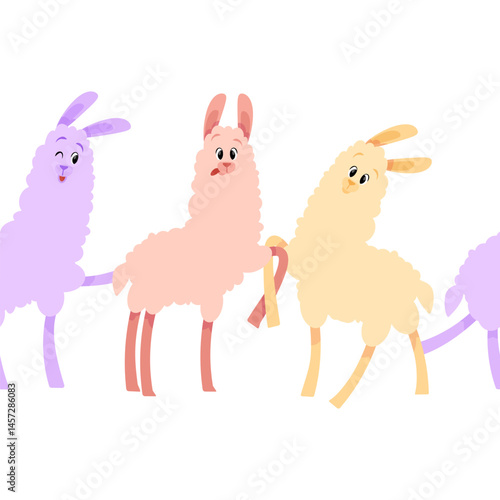 Seamless border of pastel adorable smiling llamas