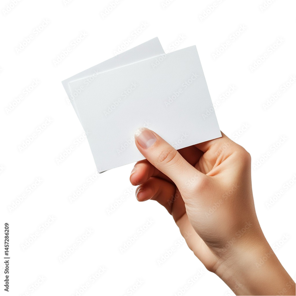 Obraz premium A hand holding two blank white cards against a black background simple clean design