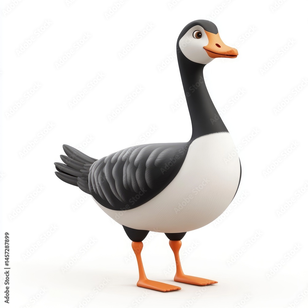 Obraz premium Animated goose character, full view, cheerful expression.