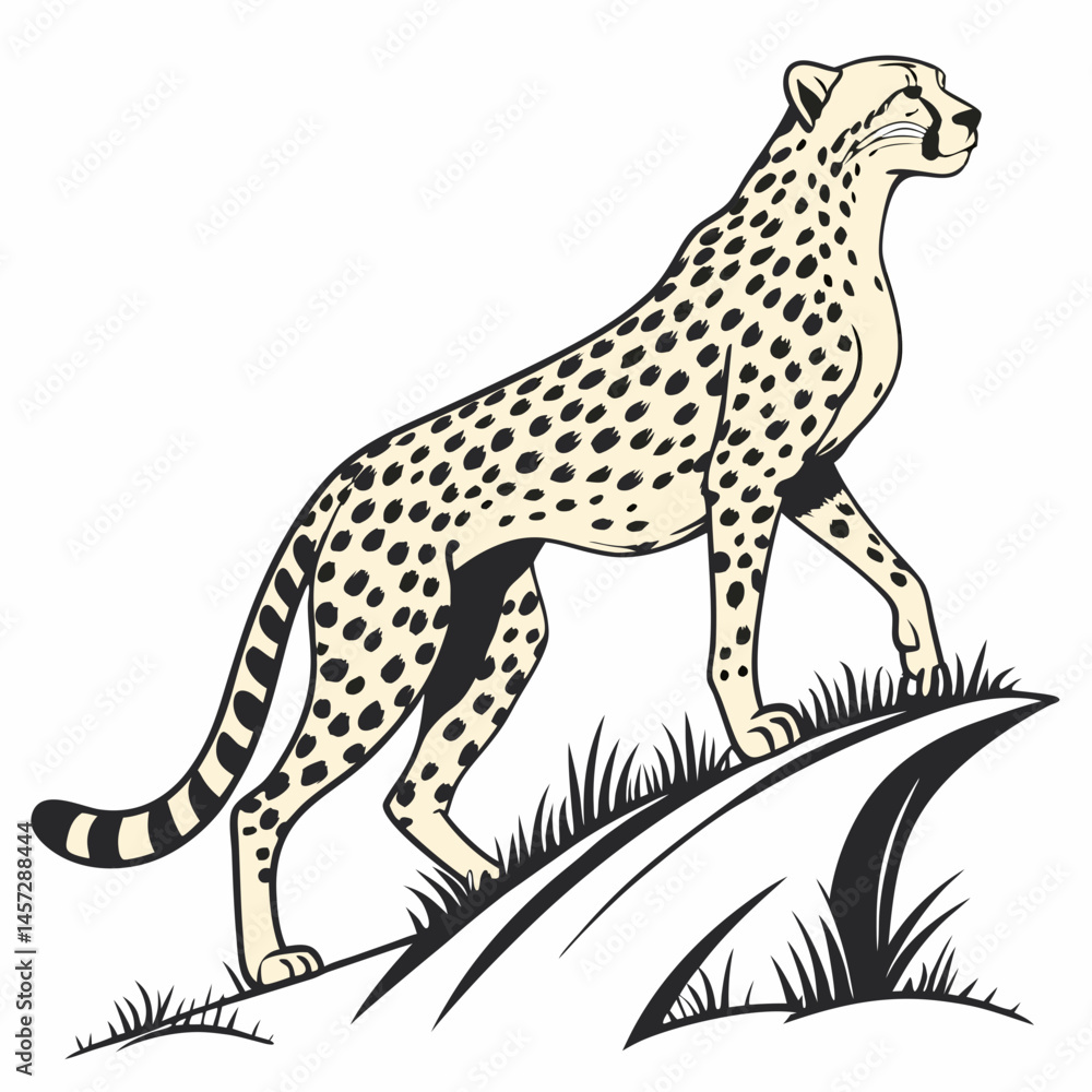 Cheetah icon standing proudly on grassy hill Cheetah icon standing proudly on grassy hill