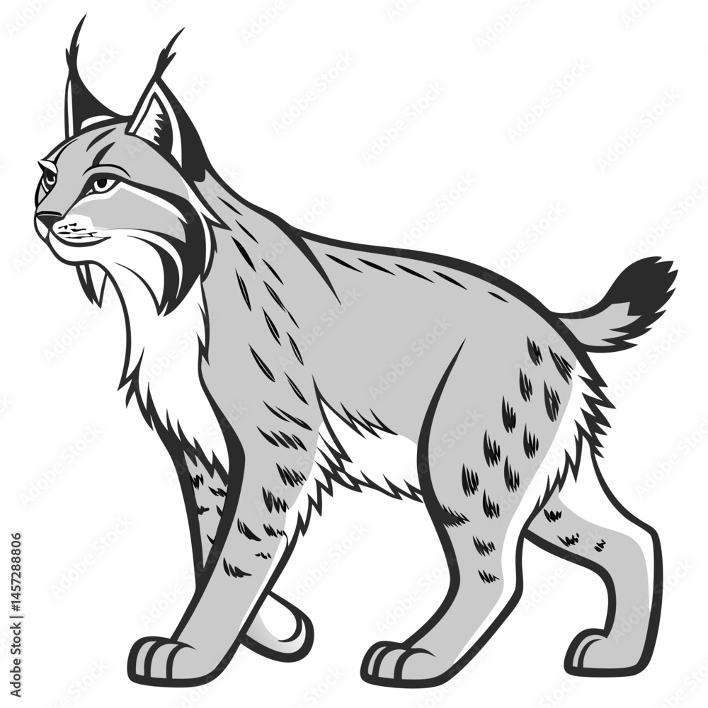 Fototapeta premium Lynx walking confidently in a stylized black and white design