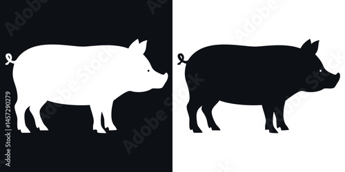 Pig Silhouette Icon Vector in Black and White