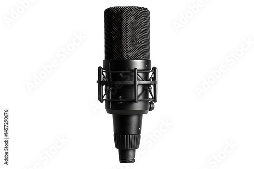 Black studio broadcast microphone isolated on transparent background.