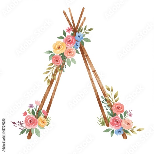 Watercolor Floral Teepee Wedding Decoration
