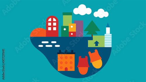 Carbon Footprint A footshaped graphic filled with clothing items and factories showing the significant carbon footprint associated with fast fashion practices.