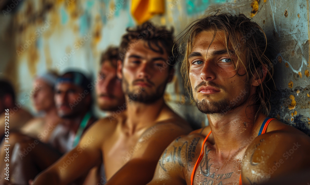 Obraz premium Exhausted Athletes Resting After Intense Outdoor Training Session in Summer Heat
