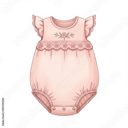 Pink Baby Bodysuit with Floral Embroidery and Lace