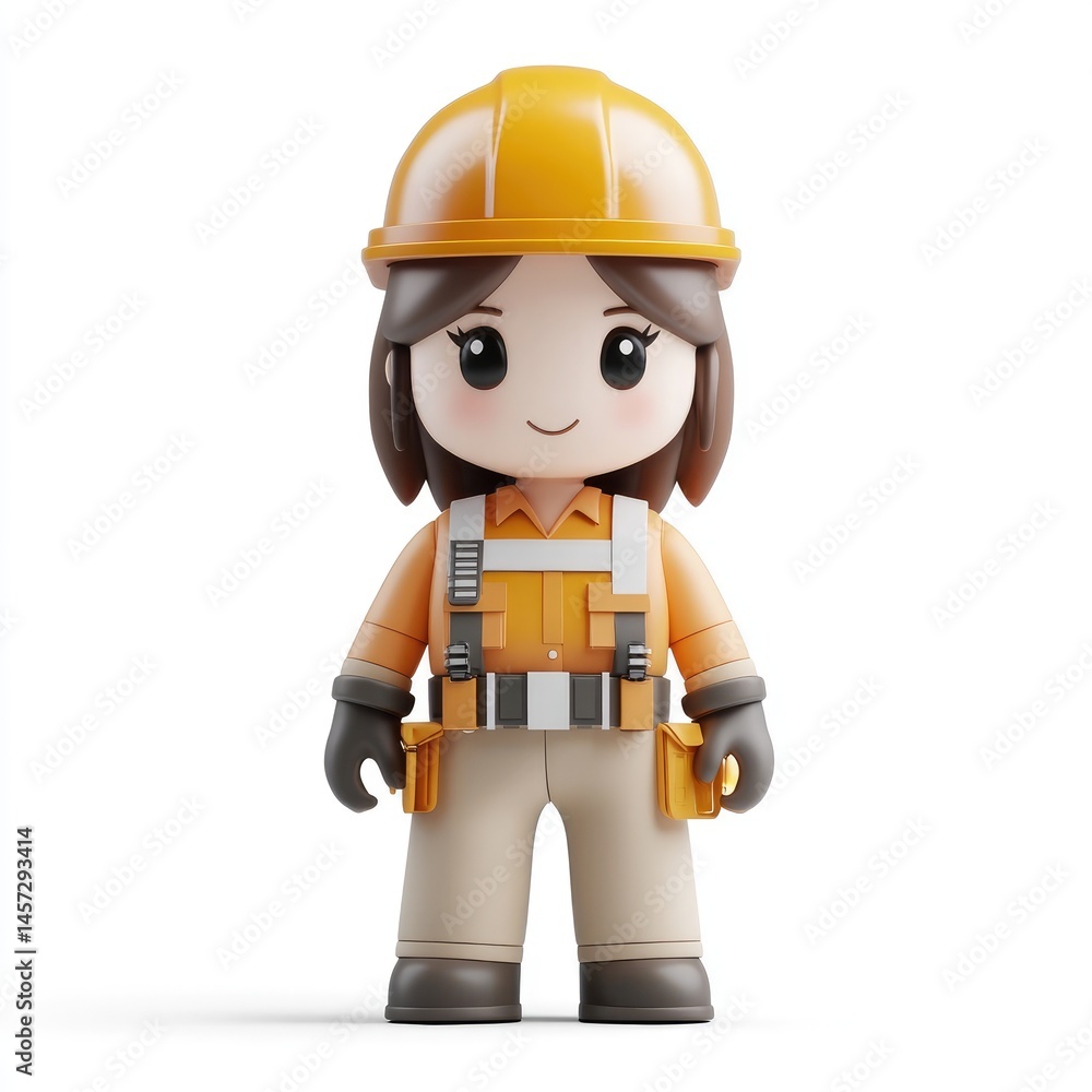 Smiling female construction worker figure. Smiling female construction worker figure.