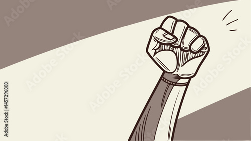Raised fist symbolizing resistance and empowerment against a light background  
