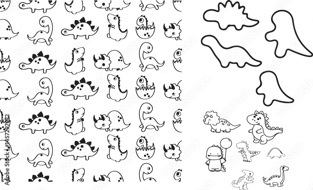 Naklejka premium cute dinosaur, dinosaur clipart, baby dinosaur, kawaii dinosaur, dinosaur illustration, cartoon dinosaur, dinosaur drawing, kids dinosaur, dinosaur doodle, dinosaur character, dinosaur pattern, dinosa