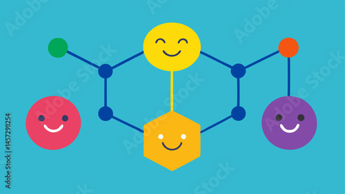 Colorful Emotions Chart A chart of emotions in different colors with serotonin molecules illustrated next to the vibrant colors illustrating its influence on enhancing feelings of