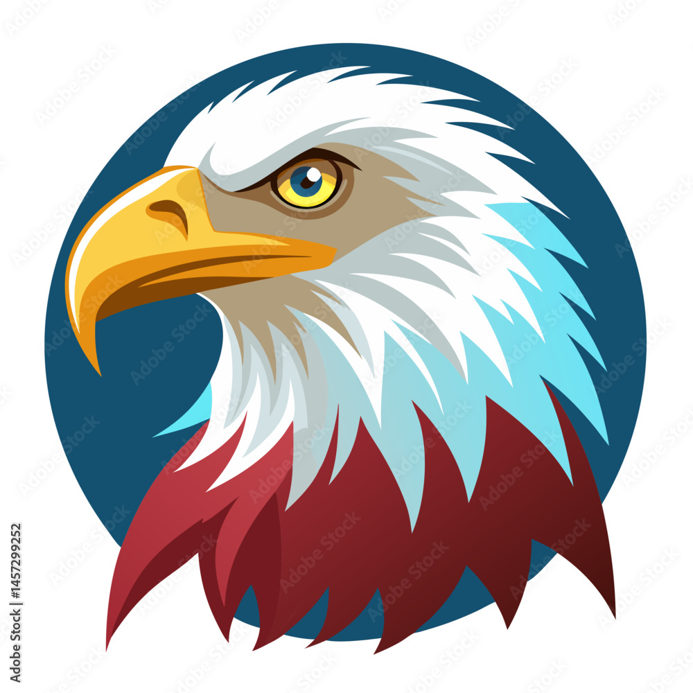 Fototapeta premium Eagle Head Illustration in Bold Colors Against Circular Background 