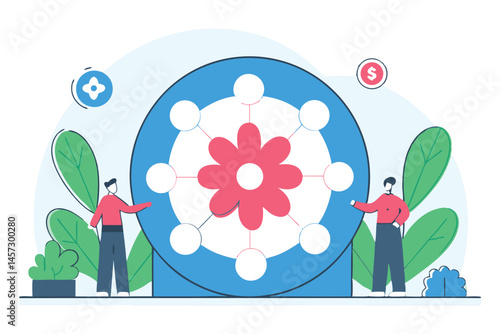 A central flower surrounded by pearl-like round mini petals in a halo
