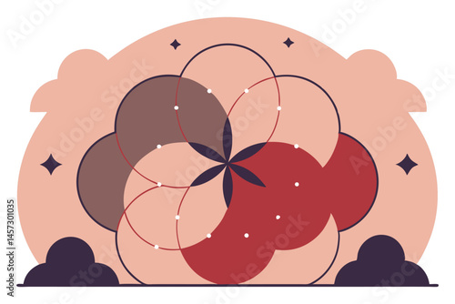 Circular petals intersected with fine bubble-net textures inside