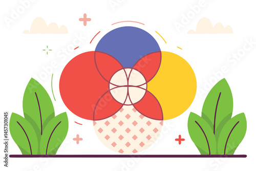 Circular petals intersected with fine bubble-net textures inside