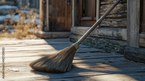Wallpaper Mural A broom leans against a weathered wooden building entrance Torontodigital.ca