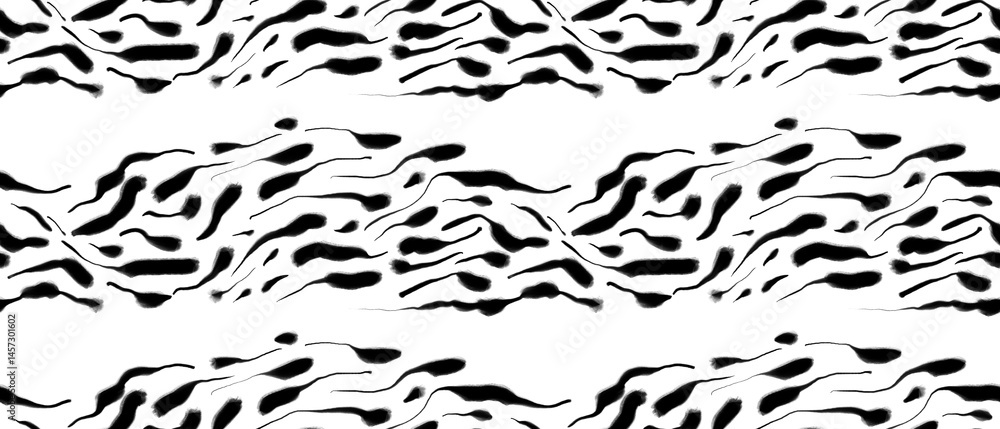 Fototapeta premium Seamless abstract geometric pattern. Background in black, white. Illustration. Lines, meanders. Design for textile fabrics, wrapping paper, background, wallpaper, cover.