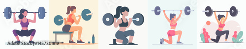 woman doing weight lifting exercise vector flat design style