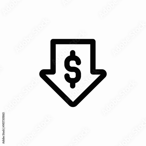 dollar down arrow icon sign vector