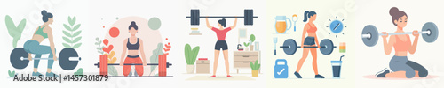 woman doing weight lifting exercise vector flat design style