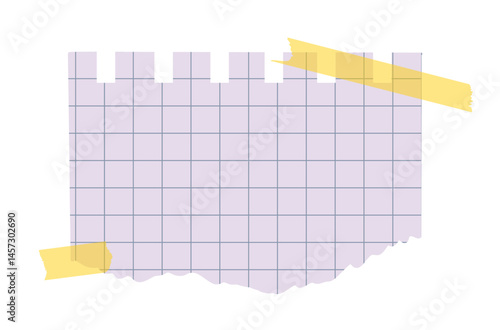 Rip pad paper of notebook or diary with grid pattern and transparent washi tape