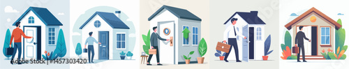 man opening the door of the house style vector flat design