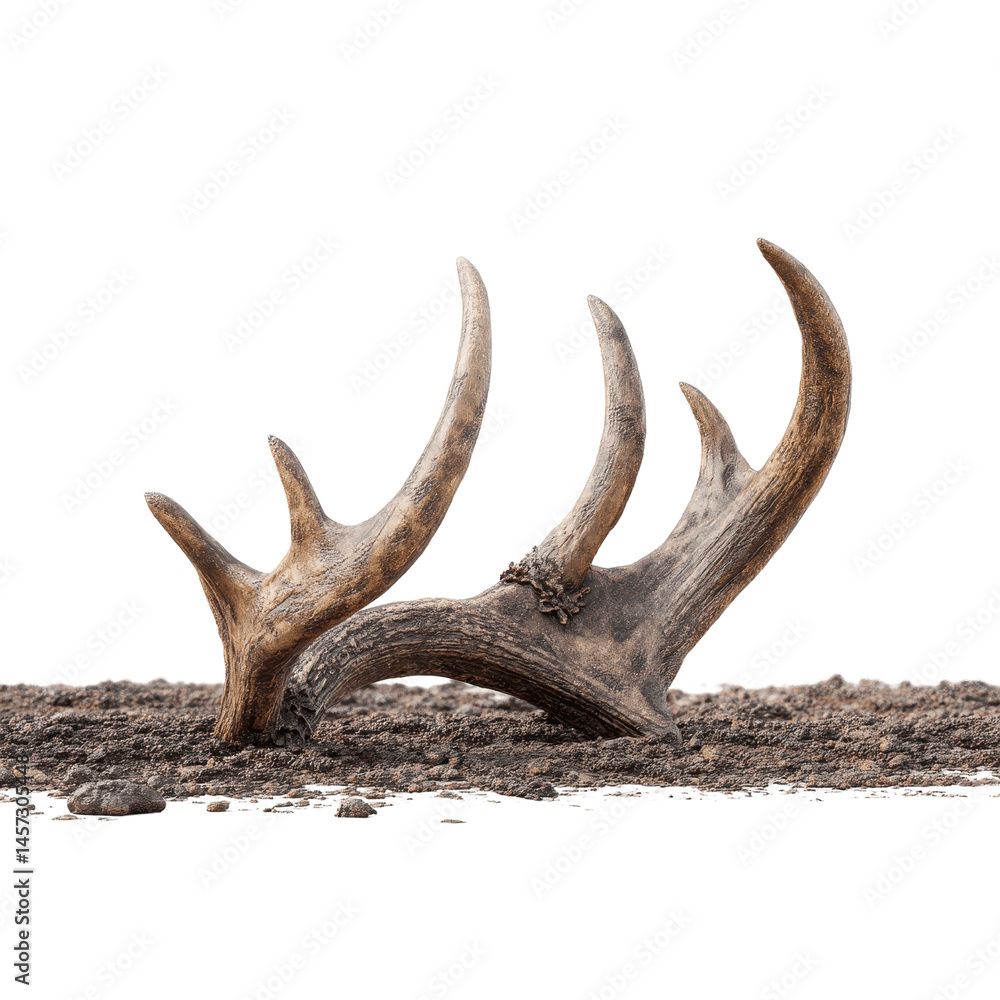 Fototapeta premium Shed Antler on the Ground - Majestic Wildlife Trophy