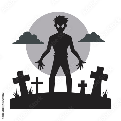 Zombie Emerging From Foggy Graveyard Scene