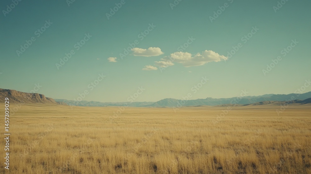 Fototapeta premium A vast open grassland under a beautiful clear blue sky