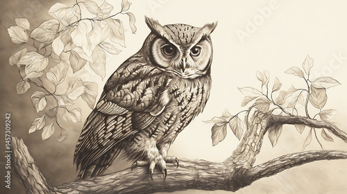 Wallpaper Mural Wise Owl Perched on Tree Branch Torontodigital.ca