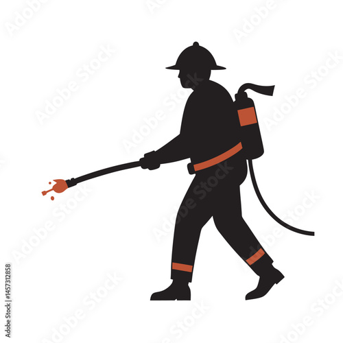 Firefighter Using Hose To Spray