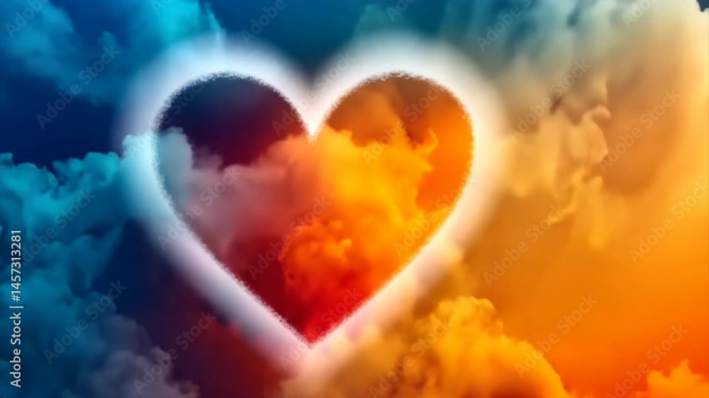 Colourful heart-shaped cloud in the sky. St. Valentine's day love, romance and passion concept