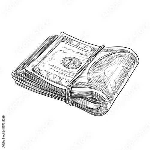 folded money vector line art hand drawn illustration