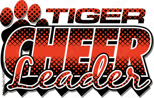 cheerleader team design with paw print, tiger and stripes for school, college or league sports