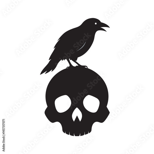 Raven Perched On Skull Dark