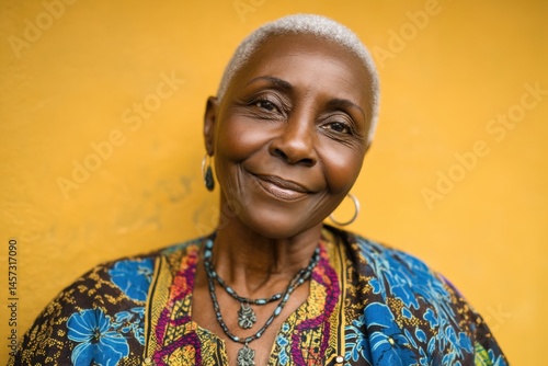 Elderly woman with short gr...