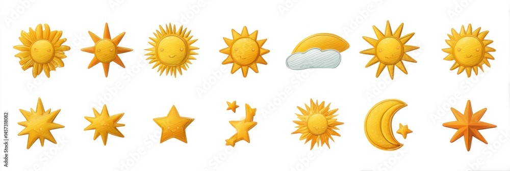 Bright Yellow Sun Icon Set Featuring Various Styles and Designs Suitable for Vibrant Graphics and Artistic Projects Generative AI Bright Yellow Sun Icon Set Featuring Various Styles and Designs Suitable for Vibrant Graphics and Artistic Projects Generative AI