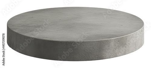Gray textured concrete round podium with rough surface, isolated on a transparent background