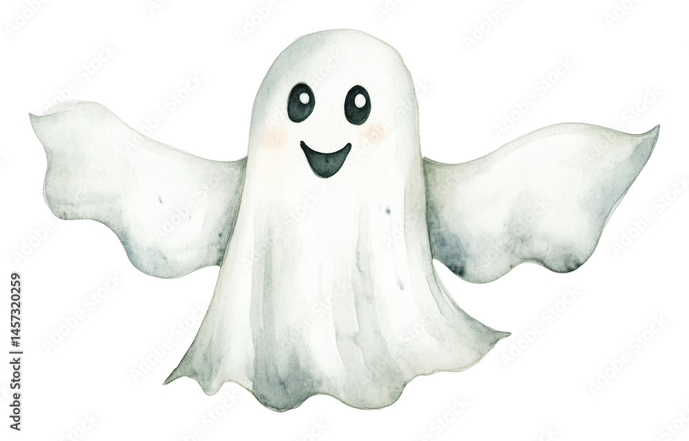Happy cartoon ghost with wide arms and big eyes in a cheerful mood on a transparent background Happy cartoon ghost with wide arms and big eyes in a cheerful mood on a transparent background