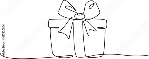 Hand drawn gift box continuous one line icon. Present with ribbon bow single line vector illustration in doodle style. Contour linear sign design, Editable Stroke.