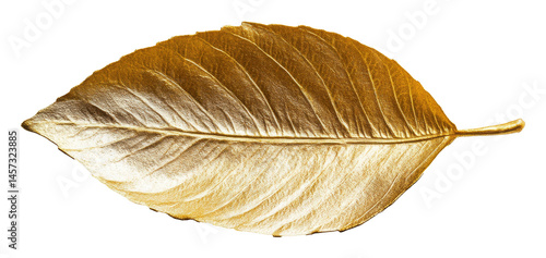 Golden leaf on transparent background, symbolizing luxury and nature's elegance